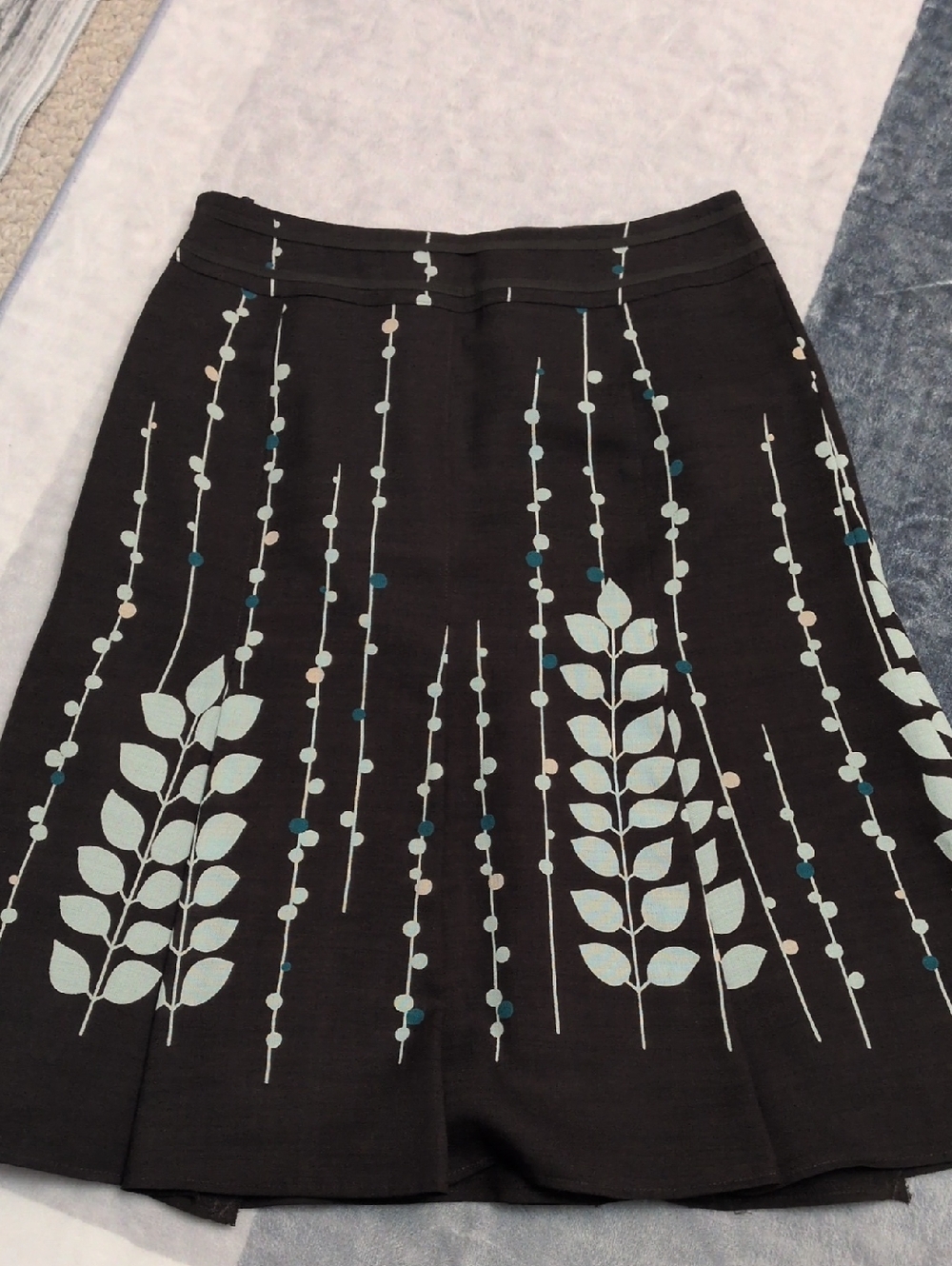 Dark Brown A-Line Skirt with Mint Leaf Print